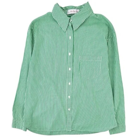 Lisa Says Gah Kelly Stripe Annie Green & White Striped Button Up Shirt - Picture 2 of 4